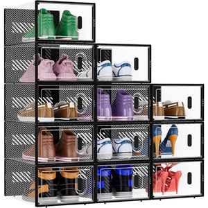 Set di 12 Scatole Impilabili in Plastica Trasparente per Scarpe, Adatte per Taglia 9, Organizer Pieghevole Rinforzato con Coperchi - Product Image 1
