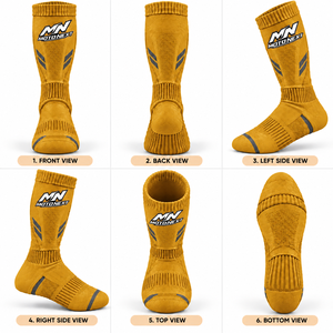 Chaussettes de motocross de haute qualité, dernier design, tricotées en spandex, logo personnalisé imprimé sur le dessous, en vente. - Product Image 1