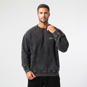 Sweat-shirt streetwear pour hommes en coton délavé à l'acide, coupe oversize, logo personnalisé sur le devant, vente en gros, directement de l'usine - Product Image 4
