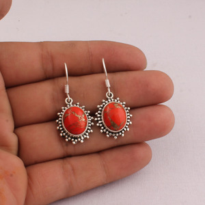 Shree Jaipur <b>Silver</b> 925 Sterling <b>Silver</b> Red Copper Lapis Lazuli Vintage Unisex/Women's Water Drop <b>Dangle</b> <b>Earrings</b> Wholesale - Product Image 1