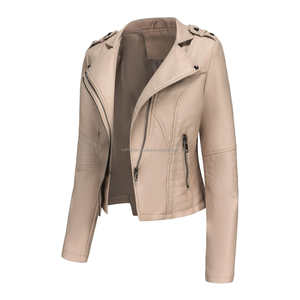 Chaqueta de cuero Beige para mujer Slim Fit Punk Moto Biker estilo con remache cuello de solapa cremallera asimétrica transpirable a un precio - Product Image 3