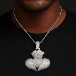 Pendentif Sac d'Argent Cœur Brisé - Pendentif Moissanite en Argent 925, Pendentif Moissanite Cœur Brisé, Pendentif Sac d'Argent Moissanite - Product Image 1