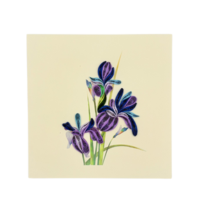Tarjeta de quilling con diseño de flor de iris, arte en papel para decoración del hogar, diseño floral, flor de papel hecha a mano, forma personalizada, tarjeta de quilling. - Product Image 1