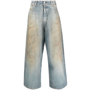 Pantalon cargo ample et respirant de qualité supérieure, avec poches cargo, en jean vintage délavé et décoloré au soleil, personnalisé pour hommes - Product Image 1