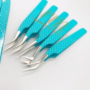 Pinzas Profesionales para Extensión de Pestañas, Punta Puntiaguda, Agarre Azul, Punta Plateada, Agarre de Diamante, Acero Inoxidable, Logotipo Personalizado - Product Image 6