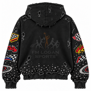 เสื้อฮู้ดดี้วินเทจผู้ชายแบบสวมหัว ลุคฮิปฮอป แต่งลายปักคริสตัล ผ้าฝ้ายฟลีซ 100% สำหรับฤดูหนาว - Product Image 2