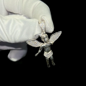 Collar con colgante de ángel de plata 925 con diamantes de moissanita, estilo hip hop, regalo para él y para ella. - Product Image 5