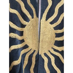 Hand Embroidered <b>Velvet</b> <b>Jacket</b> <b>Women</b> Mandarin Collar Full Sleeve Geometric Sun Pattern Open Front Coat Autumn - Product Image 3
