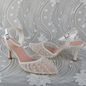 Customized Heel Pointed Toe Wedding <b>Shoes</b> Women Mesh with Beads High Quality Bridal <b>Shoes</b> Heels - Product Image 4