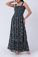 Robe trapèze pour femme, qualité supérieure, personnalisée, douce, à motifs floraux, à bretelles, smockée, écologique, coupe ajustée, respirante, col en V, taille élastique, pour les vacances