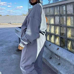 Ensemble de survêtement personnalisé avec broderie pour femme, collection automne-hiver, comprenant un sweat à capuche zippé et un pantalon de jogging déchiré, coupe oversize - Product Image 3