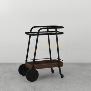 <b>Metal</b> Bar <b>Trolley</b> Rolling Drink Cart Two Tier Beverage Storage Rack <b>with</b> <b>Wheels</b> for Hotel Living Room - Product Image 4