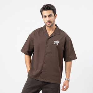 Manufacturer Custom <b>Button</b> <b>up</b> Shirt Printed Logo <b>Short</b> <b>Sleeve</b> Streetwear Boxy Fit Casual Cropped Stripe T Shirt for Men - Product Image 4