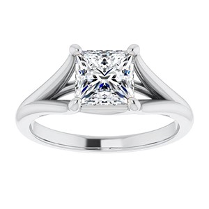 Bague de fiançailles en moissanite taille princesse de haute qualité, or blanc 18 carats, bague solitaire classique, élégante, à double sangle, pour elle - Product Image 1