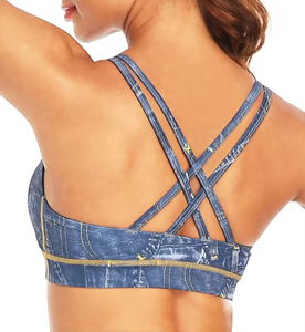 Women Strappy Sublimated Sports Yoga Bra Fitness Workout <b>Running</b> Cross Back Bra with Removable <b>Pads</b> - Product Image 2