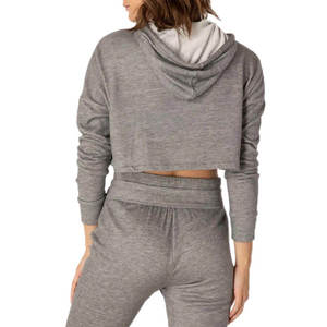 Sudadera Corta con Capucha para Mujer, Color Sólido, Manga Larga, Ligera, 100% Algodón, Forro Polar Transpirable y Ecológico - Product Image 2