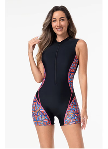 Traje de baño deportivo de una pieza sin mangas para mujer con cremallera frontal, top de natación, ropa deportiva - Product Image 5