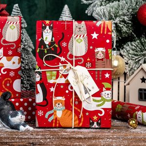 Rotolo di Carta da Regalo Natalizia con Gatti Carini e Pois, Carta da Regalo Reversibile con Decorazioni Natalizie, Accessori per le Festività - Product Image 2