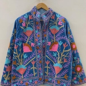 Velvet Floral Suzani Embroidered Jacket Uzbek Folk Festival <b>Coat</b> with Cotton Filling for Bomber Duster Outerwear At Cheap Price - Product Image 4