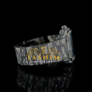 Montre élégante de luxe, carrée, sportive, à quartz, avec verre, diamants véritables, acier inoxydable, chronographe, 41 mm, mouvement ETA - Product Image 2