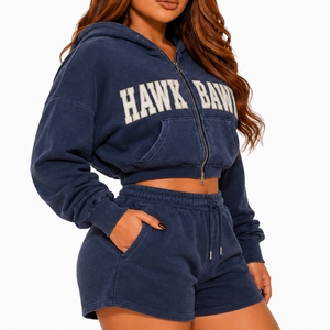 Custom Women's Zip Up Crop Hoodie Shorts <b>Set</b> Zip Hoodie Matching <b>Set</b> Comfort Fit Custom Two Piece <b>Set</b> For Women Crop Hoodie - Product Image 3