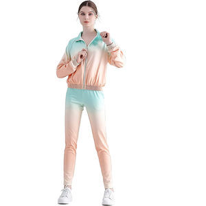 Conjuntos de yoga personalizados al por mayor de talla grande con estampado, que absorben el sudor, ropa de gimnasio, sujetador deportivo, chaqueta y leggings de cintura alta con diseño frontal. - Product Image 3