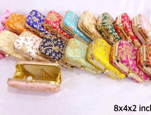 Indian Embroidered Satin & Metal Zari Work <b>Evening</b> Clutch <b>Bag</b> Purse Indian Wedding Christmas Party Handbag Clutches Gift for Her - Product Image 2