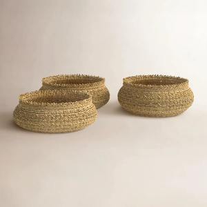 Juego de 3 Cestas Redondas de Seagrass con Adornos Florales, Cesta de Almacenamiento Hecha a Mano, Venta al por Mayor, Ecológica, Hecha en Vietnam - Product Image 6