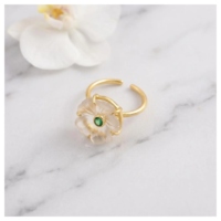 Cincin ukiran gaya punk kristal kuarsa batu permata bentuk bunga, dapat diatur, untuk wanita, berlapis emas 18K, perhiasan kuningan dengan setting cakar