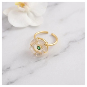 Flower Shape Gemstone Crystal Quartz Punk Style Adjustable Carved <b>Rings</b> <b>Women</b> 18K Gold Plated Brass Jewelry with Claw Setting - Product Image 1