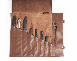 Bolsa de cuero para cuchillos de cocina con asa, estuche enrollable para guardar cuchillos de chef, hecha de cuero de grano completo LKR-0265 - Product Image 1