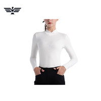 Camiseta de manga larga de punto para mujer, cuello alto, color sólido, transpirable, de secado rápido, para equitación, licra/poliéster, personalizada