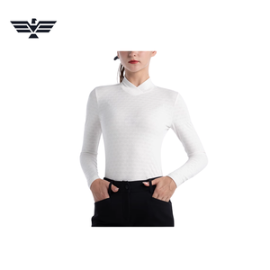 Chemise de sport pour femmes, tricotée, manches longues, col haut, couleur unie, respirante, séchage rapide, pour l'équitation, en spandex/polyester, personnalisable - Product Image 6