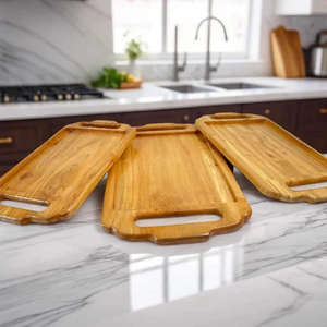 Plateau en bois massif écologique avec poignées pour le thé, le café, les collations, la nourriture, usage domestique, vente en gros, pour la cuisine, l'hôtel, le petit-déjeuner - Product Image 5