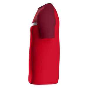 Maillot de football unisexe rouge à blocs de couleur, col en V, manches courtes, en polyester anti-humidité, vêtement de sport personnalisé pour équipe, automne-printemps - Product Image 4