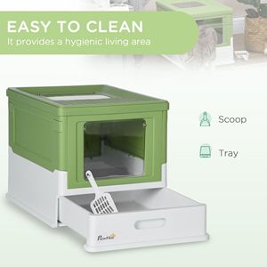 Lettiera per Gatti Completamente Chiusa in Acciaio Inossidabile e Plastica ABS, Rettangolare, Taglia XL 9L, Facile da Pulire, Uscita Superiore, Ingresso Frontale, Verde Giallastro - Product Image 4