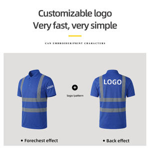 Summer Fluorescent Polo Shirt With Reflective <b>Strips</b> Bird Eye <b>Fabric</b> Quick Dry Road Workwear Polo T Shirts - Product Image 4