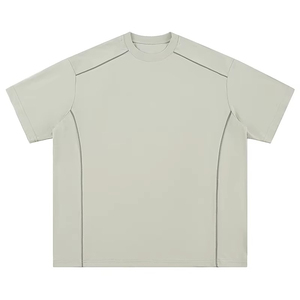 เสื้อยืดโอเวอร์ไซส์แขนสั้นคุณภาพสูงสำหรับผู้ชาย คอกลม สไตล์สตรีท ผ้าคอตตอนเจอร์ซีย์ แต่งขอบตัดสี พร้อมโลโก้พิมพ์ด้านหน้า - Product Image 4