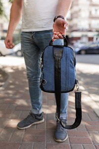 Sac bandoulière en cuir et toile de haute qualité, durable, imperméable, avec fermeture éclair, style rétro, pour poitrine, voyage et randonnée LCSB-0028 - Product Image 3