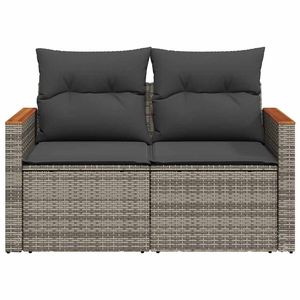 Canapé de jardin en bois d'acacia massif avec rotin PE gris et acier thermolaqué, durable et élégant - Product Image 4