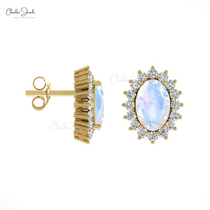 Proveedor Mayorista de Pendientes Minimalistas de Piedra Lunar Arcoíris de 0.18CTW, Oro Real de 14K, Pendientes de Diamantes para Damas de Honor, Joyería Hecha a Mano para Mujer - Product Image 4