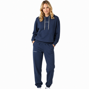 Dark Blue Women Hoodies Tracksuit <b>Set</b> Pullover Drawstring Jogger Pants Casual Fitness <b>Lounge</b> Outfit Custom Logo Solid Color <b>Sets</b> - Product Image 1