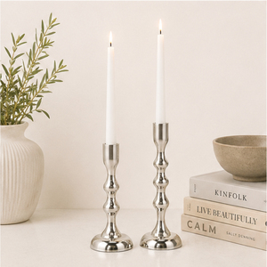 Modern Polished <b>Silver</b> Aluminum Taper Candle Holder Set of 2 Elegant Metal <b>Candlestick</b> Stand for Luxury Home Dining Decor - Product Image 2
