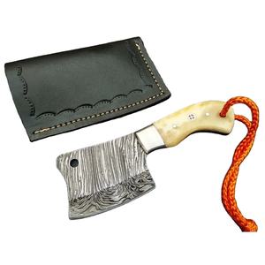 Couteaux de cuisine miniatures en acier Damas faits à la main par Ahmad Fabric, avec étui en cuir, manche élégant, personnalisable, supporté - Product Image 1