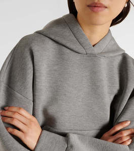 Solid Pattern Custom Color Logo Design Knitted Winter Women's Crop Hoodies Sweatshirts with Kangaroo Pockets 100% Cotton Fleece - Product Image 2