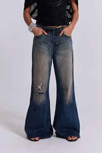 Jeans Baggy Vintage Streetwear de Haute Qualité en Coton Lourd, Coupe Droite Large, Taille Mi-Haute pour Hommes – Vente en Gros - Product Image 4