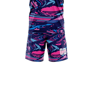 Ensemble de maillots de football personnalisés sublimés, motif rose et bleu, col rond, manches courtes, évacuation de l'humidité, vêtements unisexes pour adultes - Product Image 2