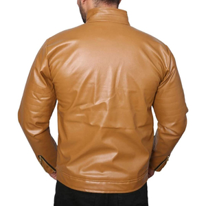 เสื้อแจ็คเก็ตหนัง PU สีแทนสำหรับผู้ชาย คอปก ซิปปิด ทรงเข้ารูป แขนปกติ สีพื้น สไตล์สตรีทแวร์ บางเบา เหมาะสำหรับใส่ในฤดูใบไม้ร่วง - Product Image 5