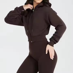 Chaqueta Deportiva Negra con Cremallera para Mujer, Top Corto con Capucha para Fitness, Ropa Deportiva para Gimnasio, Conjuntos de Entrenamiento, Top Corto con Capucha - Product Image 2