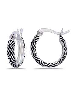 Oxidized Geometric Pattern Click <b>Top</b> Hoop <b>Earrings</b> | Macy's - Product Image 1
